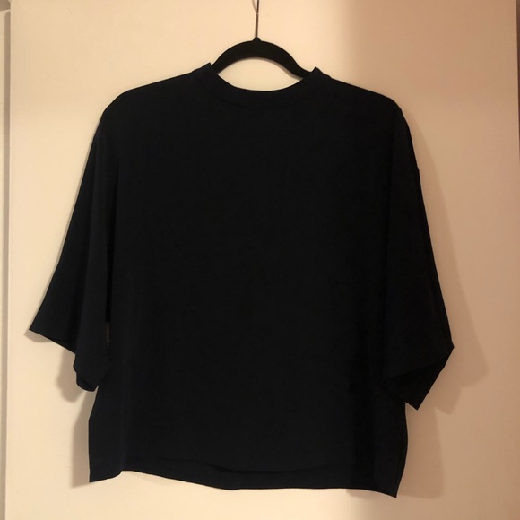 SOLD: Uniqlo drape mock neck 3/4 sleeve blouse in navy - Picture 2 of 5